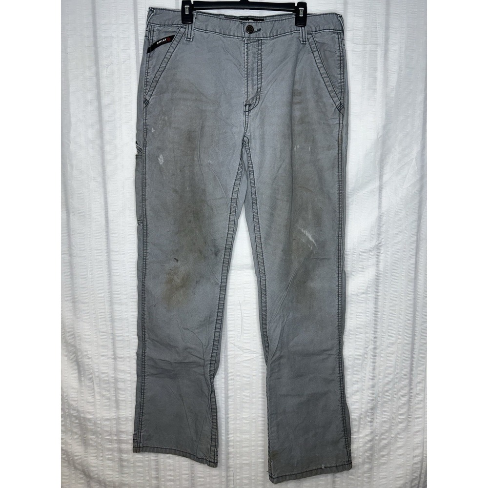 Ariat FR M4 Low Rise Boot Cut Gray Pants Mens Size 36x36 Westex 9 Pocket Utility